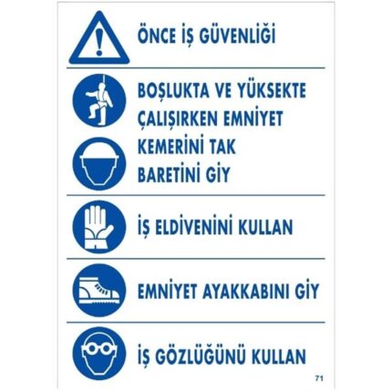 Önce İş Güvenliği Uyarı Levhası